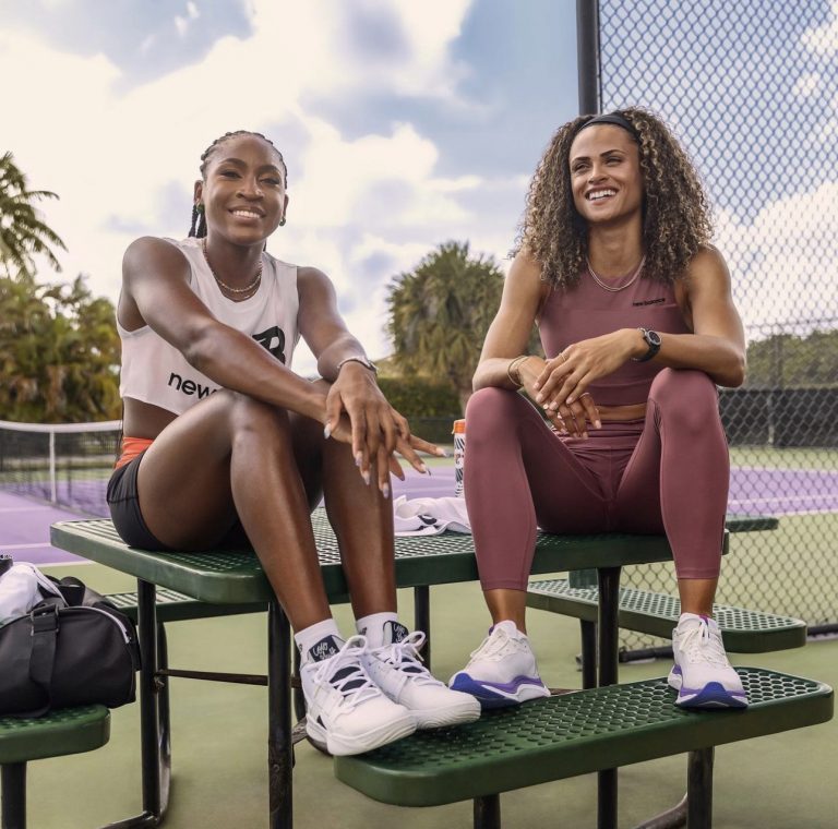 new balance models sitting on a bench
